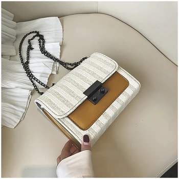 

Straw and PU Leather Bags Women Girls Pure Color Mini shoulder bag Purse Bolsa Feminina Messenger Bags