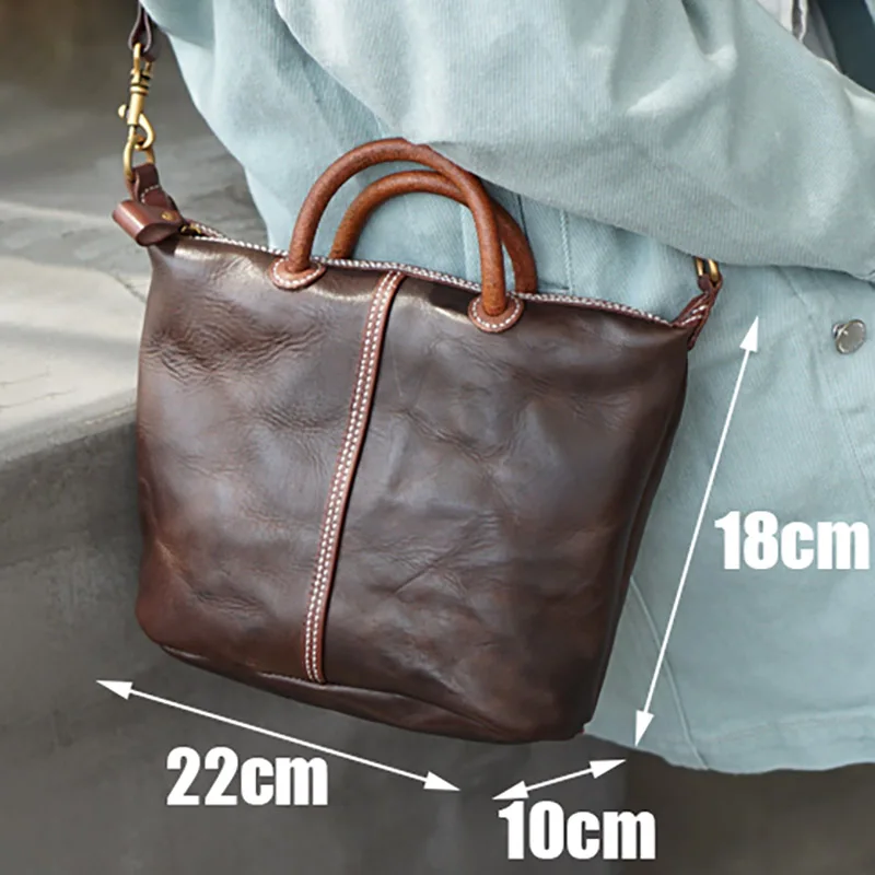 EUMOAN Handmade one-shoulder slanted bag, women's leather leather leather handbag, women's vintage do old one-shoulder bag - Цвет: 2