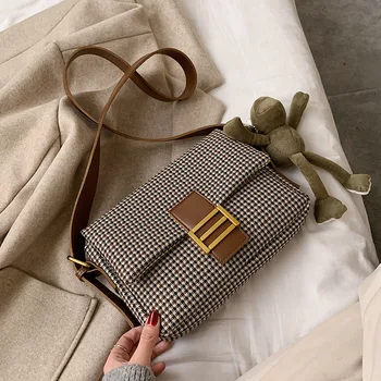 

Temperament check small bag new fashion Korean style straddle bag western style single shoulder bag fashion small square bag
