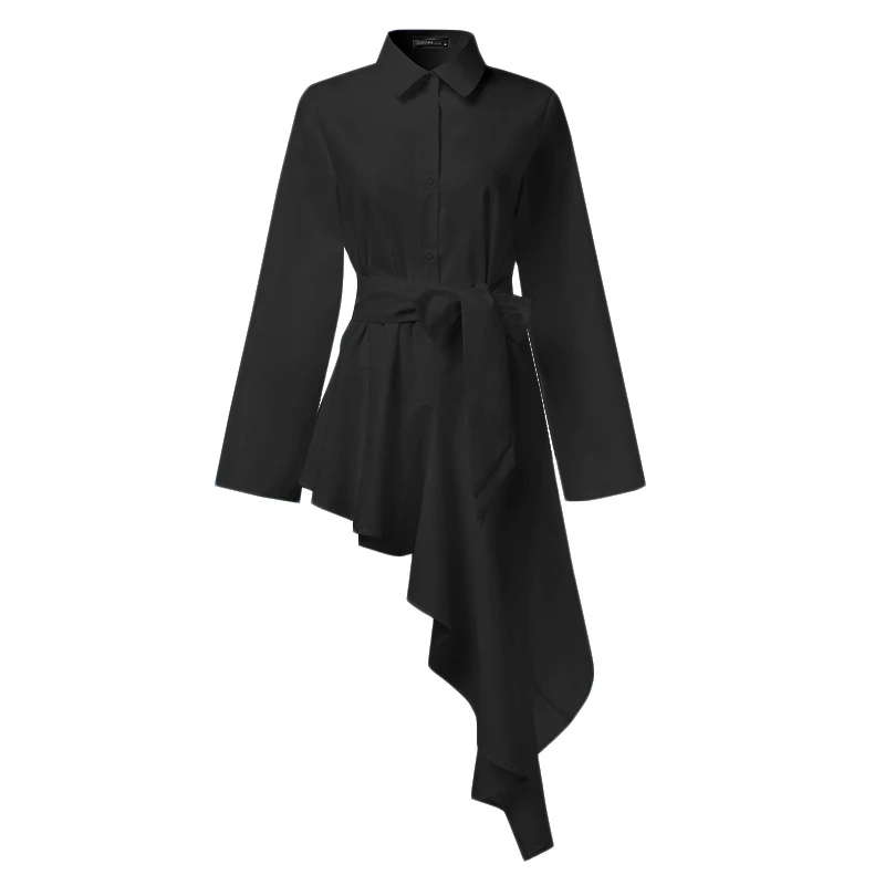 Мода ZANZEA весна лацкане шеи длинная рубашка Vestido для женщин Асимметричная блузка элегантный длинный рукав высокая низкая Blusas OL Работа Топы