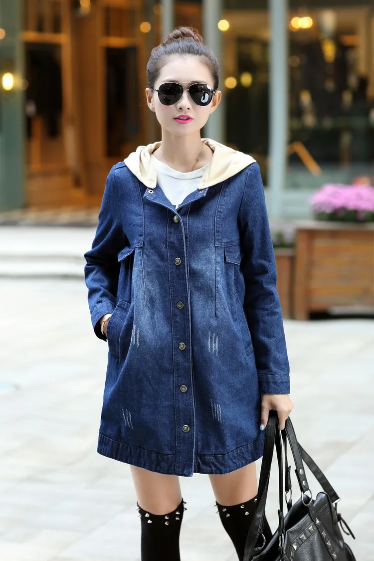 Autumn and winter new fashion maternity dress loose large size hooded detachable denim clothing coat pregnant women coat