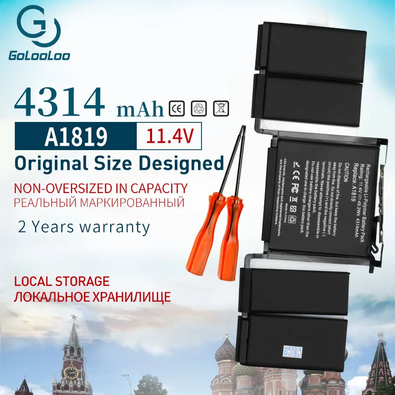Аккумулятор Golooloo A1819 для ноутбука 11 4 в 4314 мАч Apple Macbook Pro 13 дюймов сенсорная панель