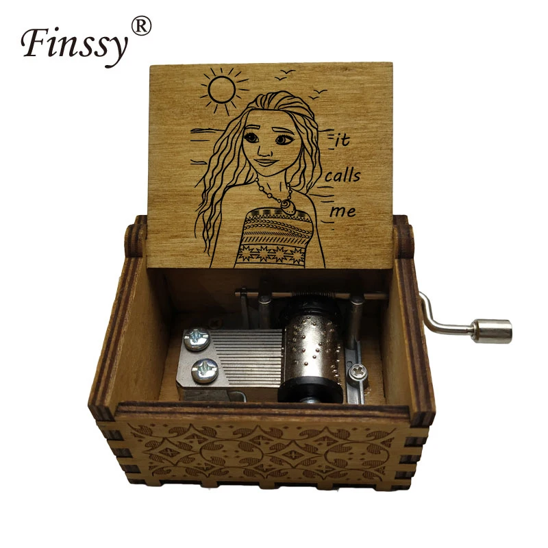 

movie Moana music Theme IT CALLS ME Moana maui print Music Box Wooden Hand Crank unique christmas gifts present for friends kids