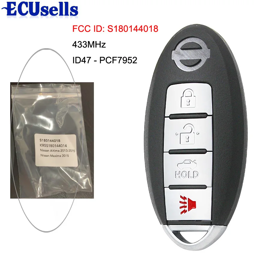 4/3+ 1 кнопки смарт брелок для Nissan Altima Maxima 2013- 433 МГц id47 чип PCF7952 Континентальный FCC ID: S180144018