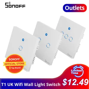 Image 1 - SONOFF Outlet مفتاح إضاءة ذكي يعمل باللمس T1 UK Wifi ، مقبس حائط يعمل باللمس ، نوع 86 ، لوحة زجاجية مقواة تعمل باللمس ، 1/2/3 زر ، مفتاح منزلي ذكي