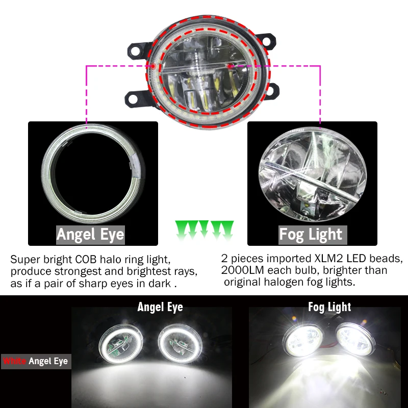 Cawanerl For Scion tC 2011 2012 2013 Car 4000LM LED Bulb Fog Light + Angel  Eye Daytime Running Light DRL H11 12V Accessories