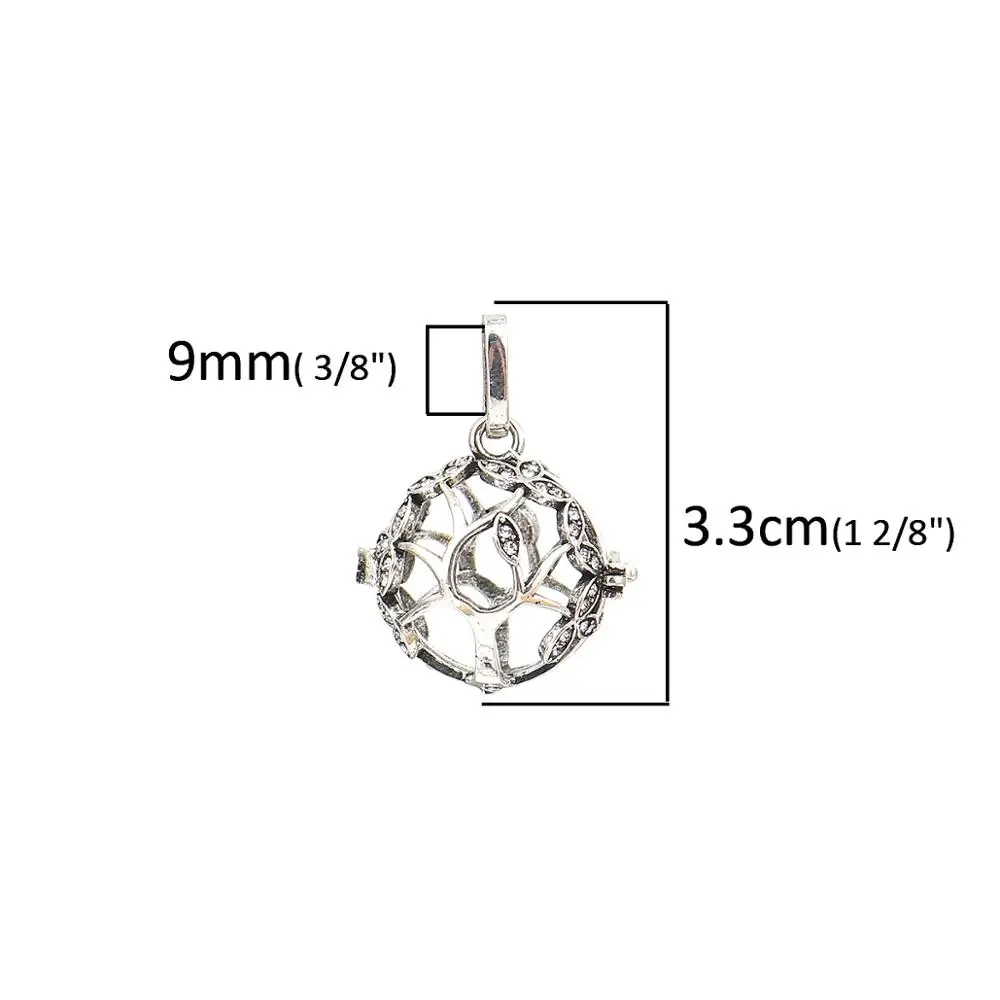 DoreenBeads медные Подвески Мексиканская призывающий ангелов шар гармонии коробочка для пожеланий из медальон дерево Серебряные Броши со стразами могут быть открыты, 1 предмет