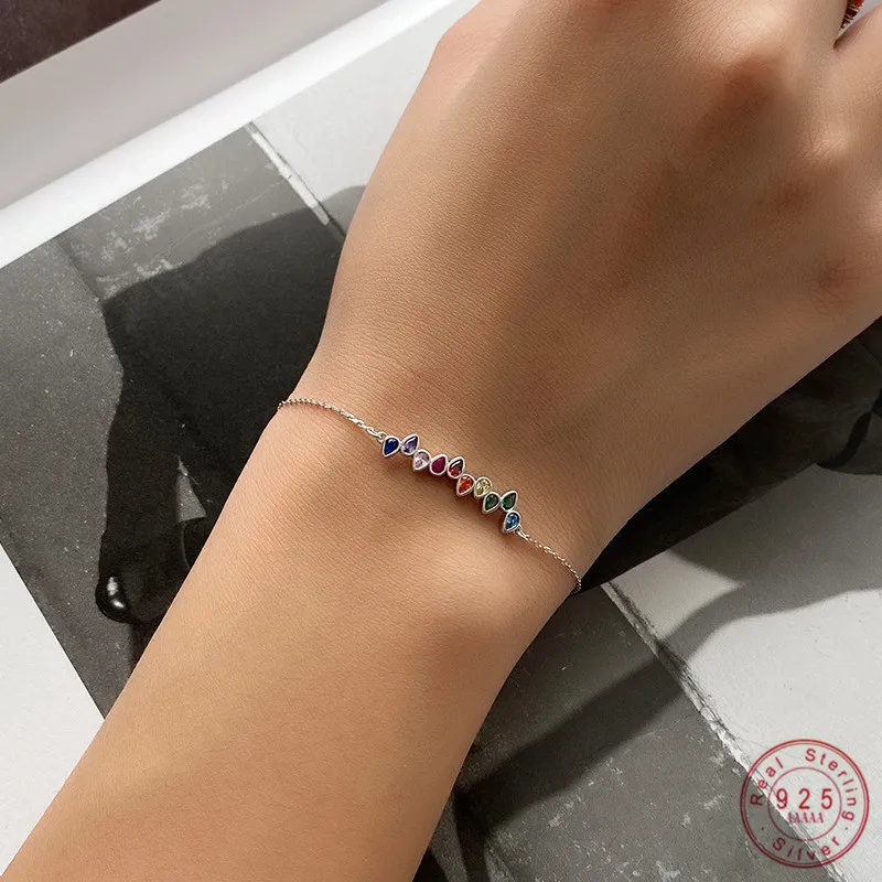 925 Sterling Silver Simple Creative Color Crystal Bracelet Women Fashion Trend Party Jewelry Accessories Valentine's Day Gift