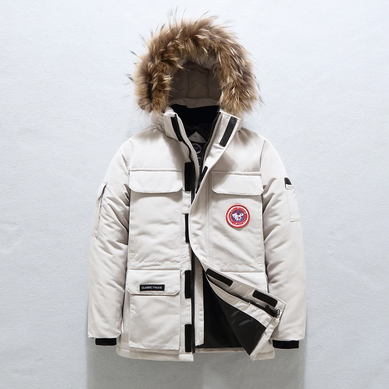 

-40Celsius Men Thick Warm White Duck Coat Down Jacket man Hooded Natural Fur Collar Overcoat Man Down Jacket Waterproof Overcoat