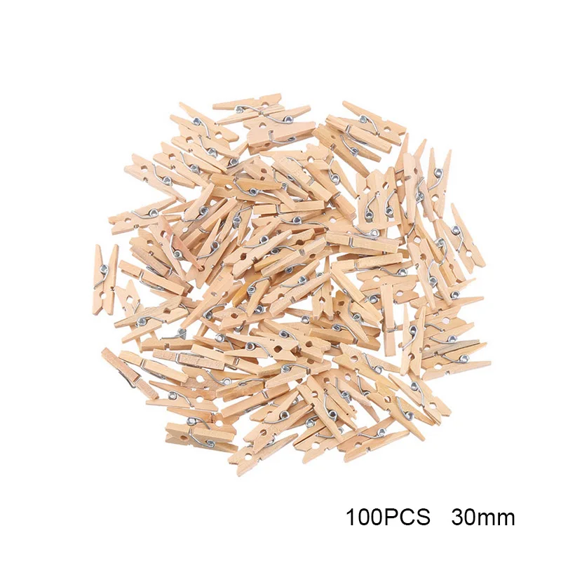100PCS 25mm,30mm,45mm Clothes Pegs Mini Wooden Paper Photo Clips Clothespins Wood Clamps For Storage Supplies Wooden Clips - Color: 100PCS 30mm