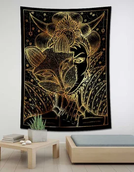 

Myth Divination Tapestry Gold Striped Printing Beach Blanket Fairy Home Wall Decoration Cartoon Wall Hanging for Living Room