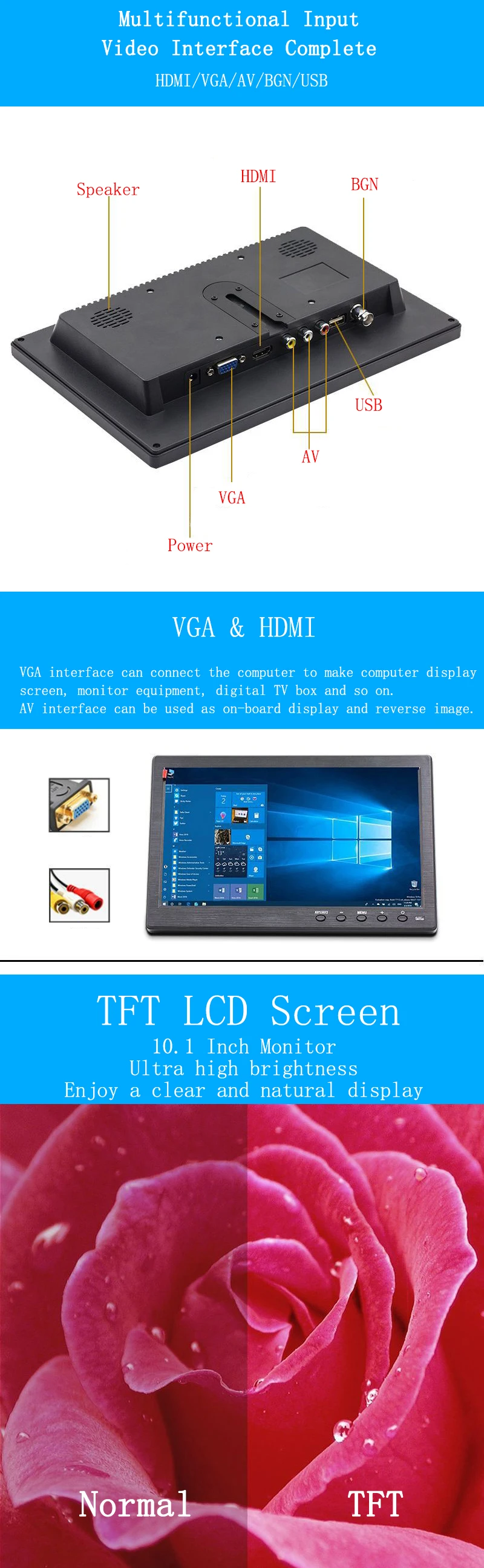 10,1 ''TFT lcd монитор заднего вида экран дисплея для автомобиля резервная камера Система помощи при парковке