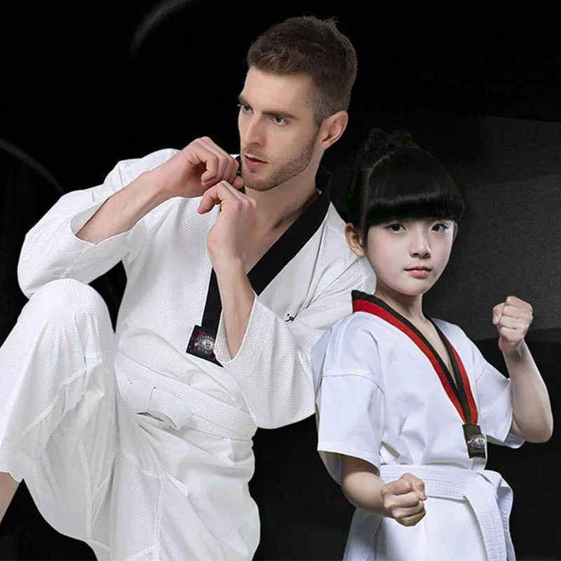 Taekwondo Clothing Karate Uniform For Adult Kids Student Beginners Kung Fu Clothes Martial Art Suits with Free Belt Black or Red (15)