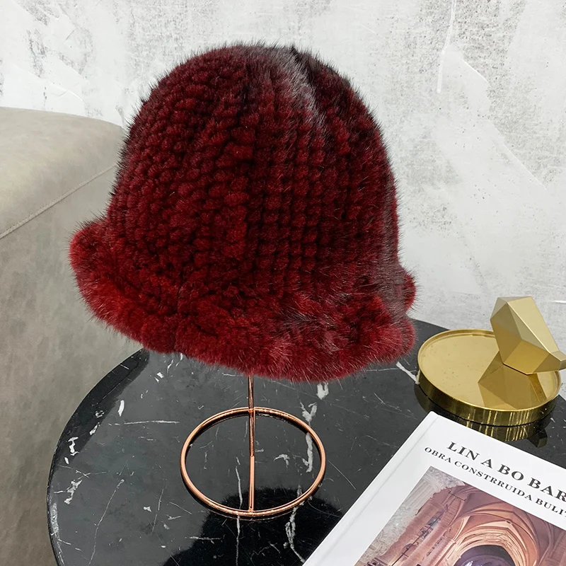 women-real-mink-fur-hat-winter-warm-cap-ruffled-bucket-cap-handmade-wine-black-brown