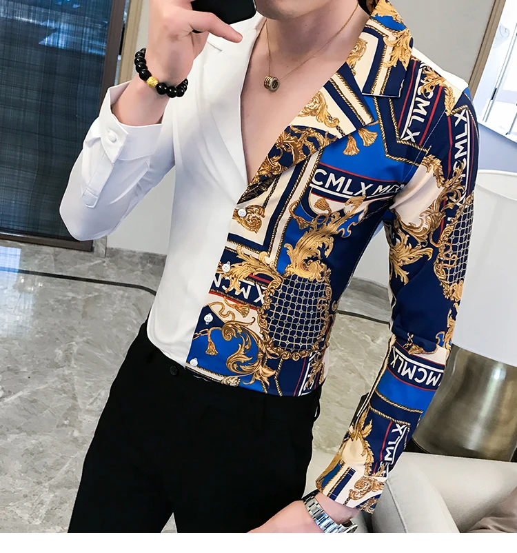 Camisa Masculina, осенняя Новинка, Мужская британская тонкая рубашка с длинным рукавом, Мужская футболка с принтом, модный мужской кардиган