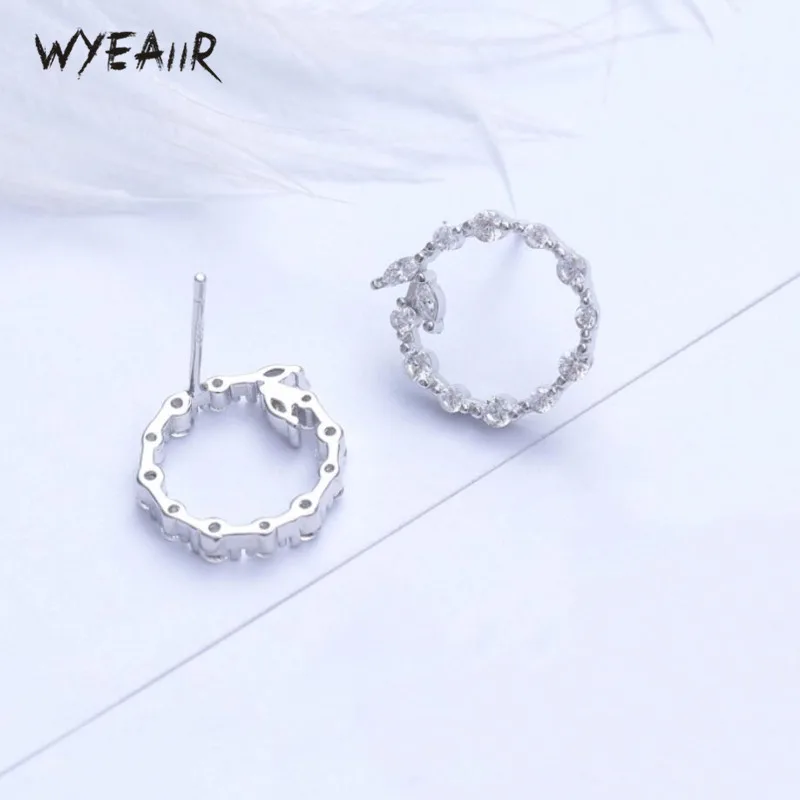 WYEAIIR Korea Personality Simple Versatile Circle Hypoallergenic Sweet 925 Sterling Silver Female Stud Earrings | Украшения и