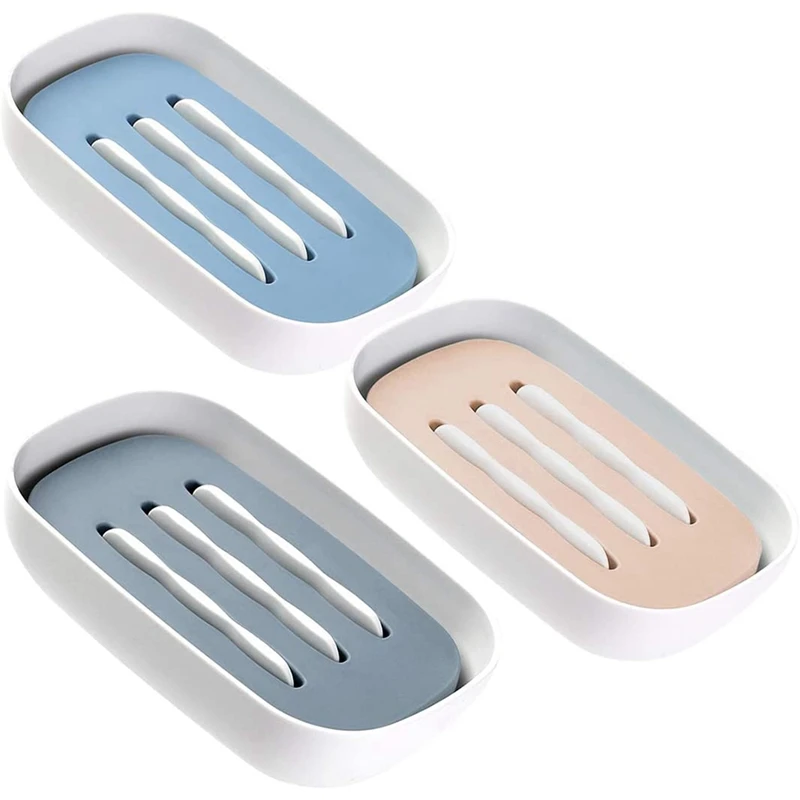 

Soap Dishes, 3 Pack Soap Holders with Drain, Double Layer Draining Soap Box for Bathroom, Kitchen and Hotel