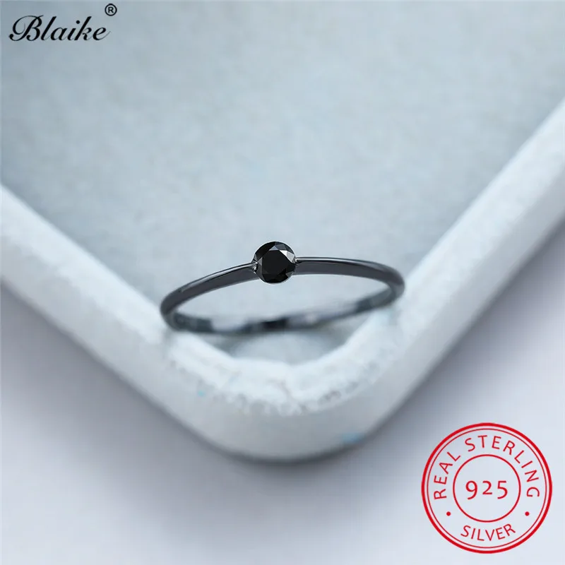 Black Gold Black Минималистичное кольцо из стерлингового серебра s925 пробы с камнем, голубой, красный, черный циркон, тонкие кольца для женщин, обручальные кольца, кольцо из розового золота, ювелирные изделия - Цвет камня: Black Gold Black
