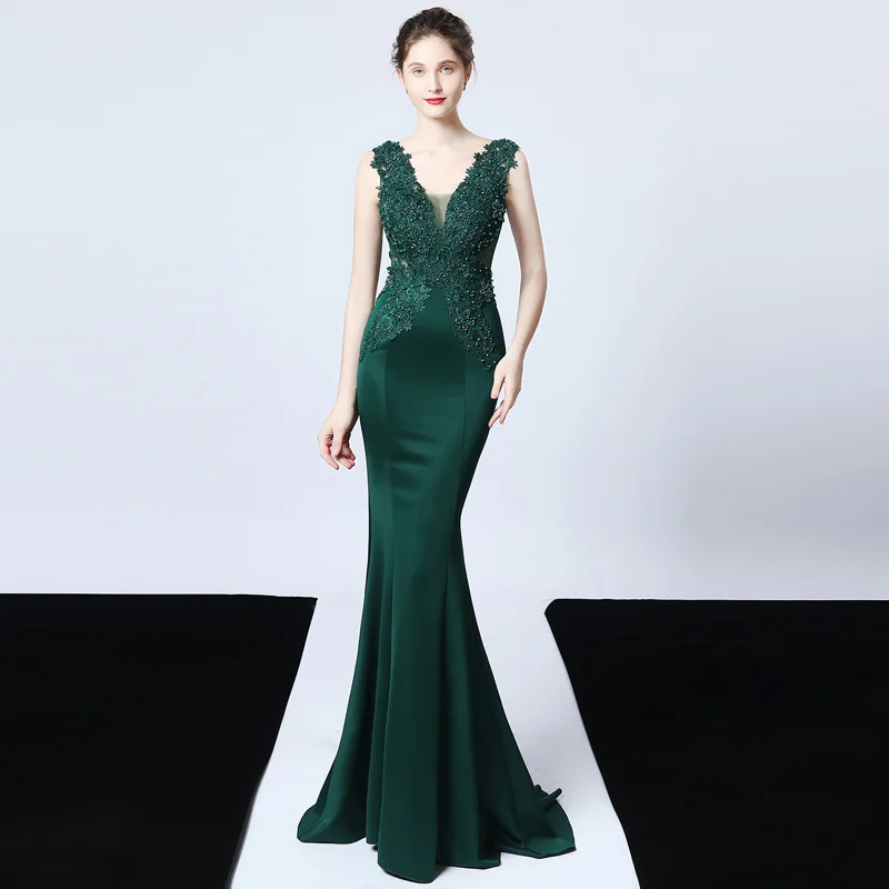 Вышивка Свадебное Платье Иллюзия сзади свадебное платье Vestido de novia русалка свадебное платье Полная длина свадебное платье YNY-16271