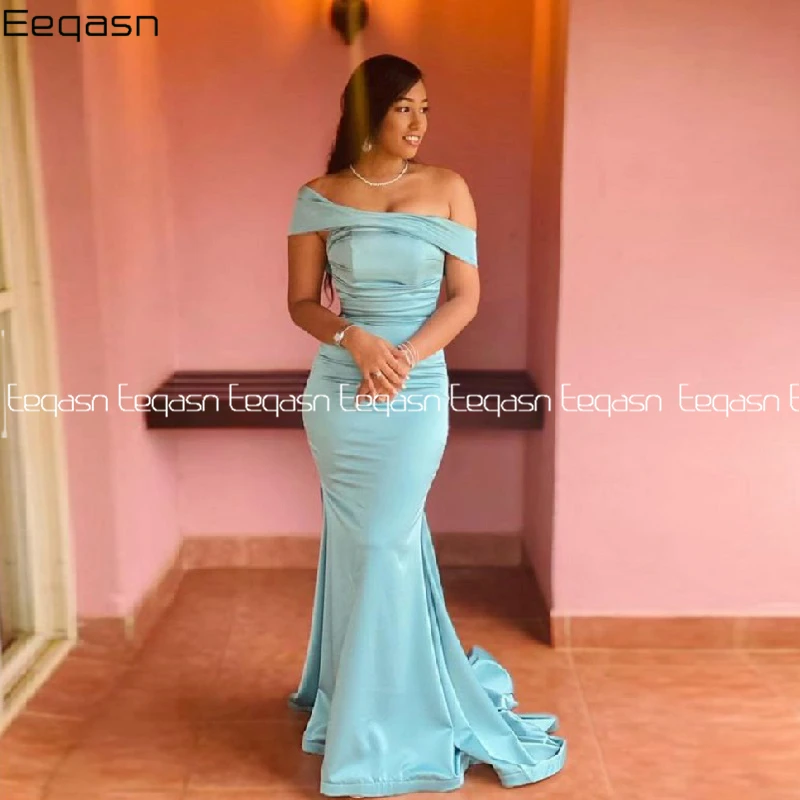 

Женское вечернее платье-русалка, длинное платье с открытыми плечами и шлейфом, для выпускного вечера, свадебное платье, 2024