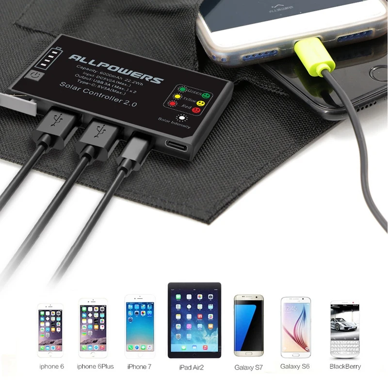 Allpowers солнечное зарядное устройство портативное 15 Вт двойной Usb type-C портативное солнечное зарядное устройство наружная складная солнечная панель с 60