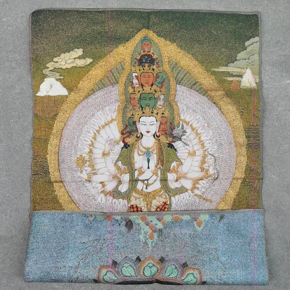 35"Thangka Embroidery Tibetan Buddhism silk Embroidery brocade 1000 arms Guanyin Bodhisattva Thangkas Worship Hall Town house 6