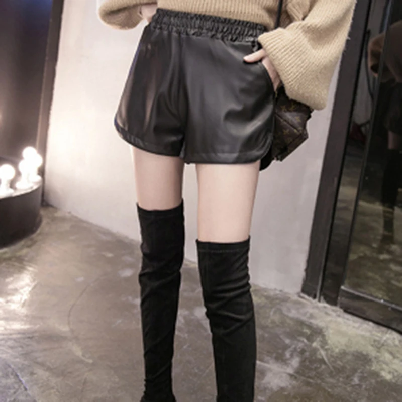 

New Fashion Plus Size Women PU Leather Heigh Quality Shorts Hot Sale High Waist Shorts Girls Faux Leather Shorts Bottoms