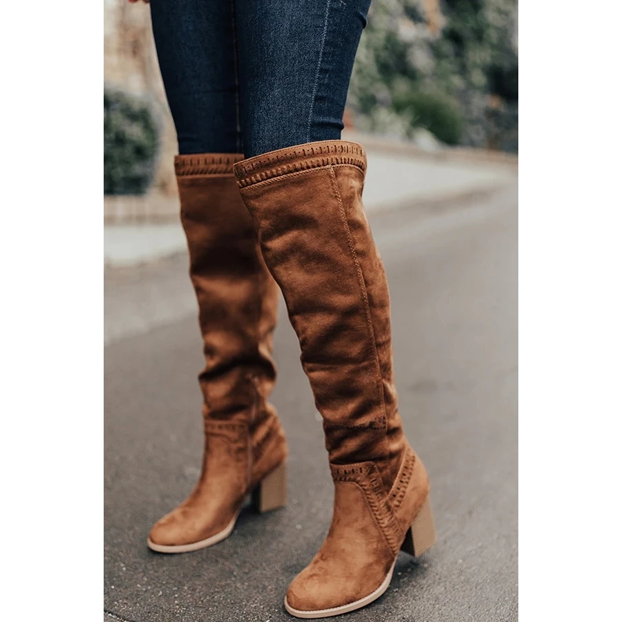 

Puimentiua 2019 Women Over The Knee High Boots Hoof Heels Winter Shoes Pointed Toe Sexy Elastic Fabric Women Boots Size 35-43