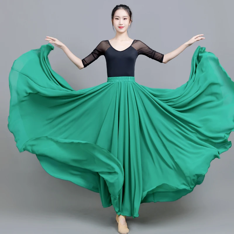 Danza del vientre gasa mujer 17Color sólido 720 grados falda de péndulo gitano faldas bailarina práctica usar oro púrpura falda