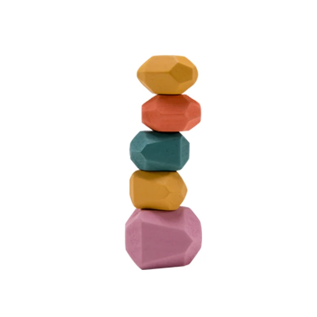 Wood Rainbow Stones Block Colorful Wooden Building Block Rainbow Stacker Balancing Stone Montessori Educational Toy Children 5pcs set3