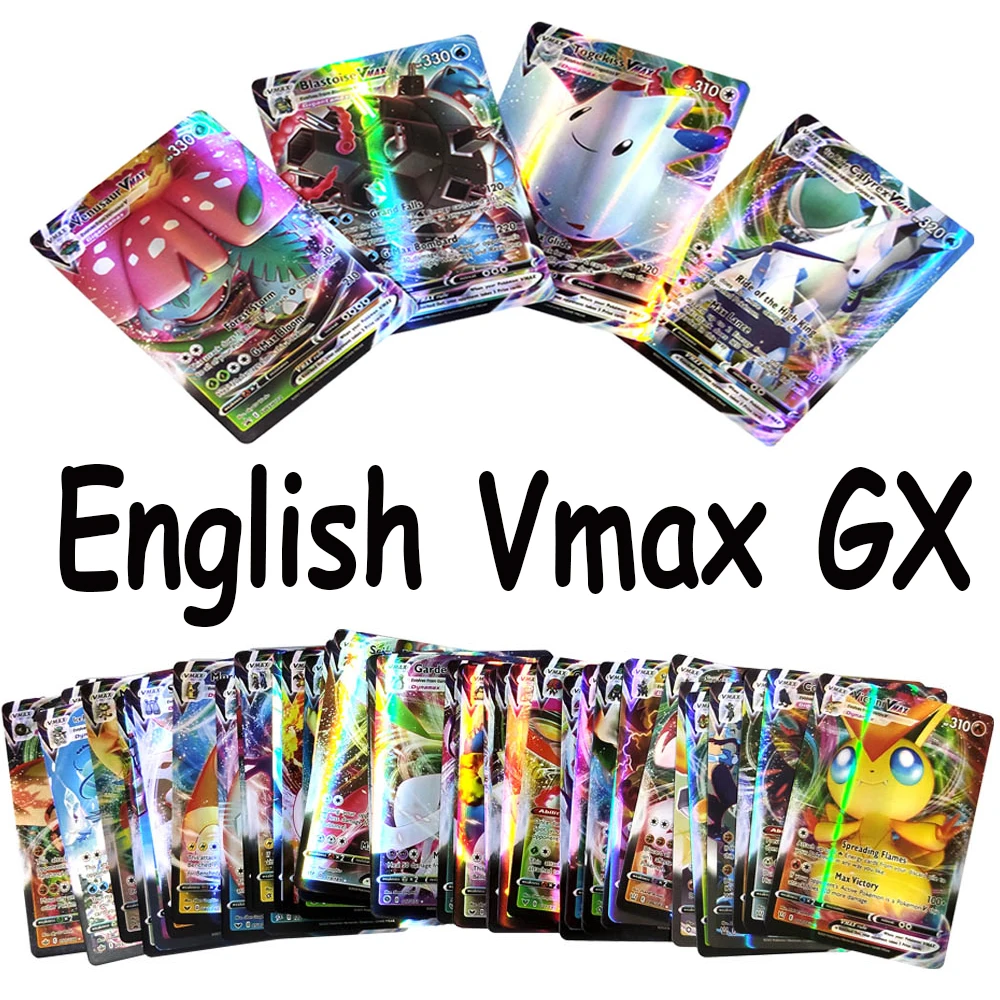 Новый Покемон карточка с 10- 100 Vmax Game Battle Carte Trading английская версия 20-200 GX V Tag команда