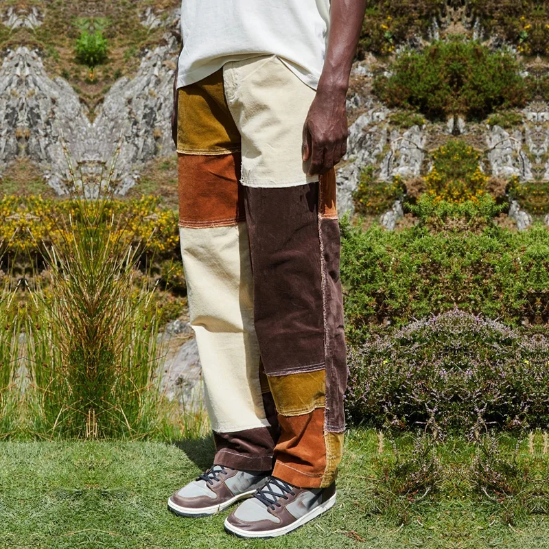 Fashion Hit Color Hip-Hop Casual Retro Pants New Plaid Print Stitching Jeans Straight Pocket Trousers 2021 Extra Large