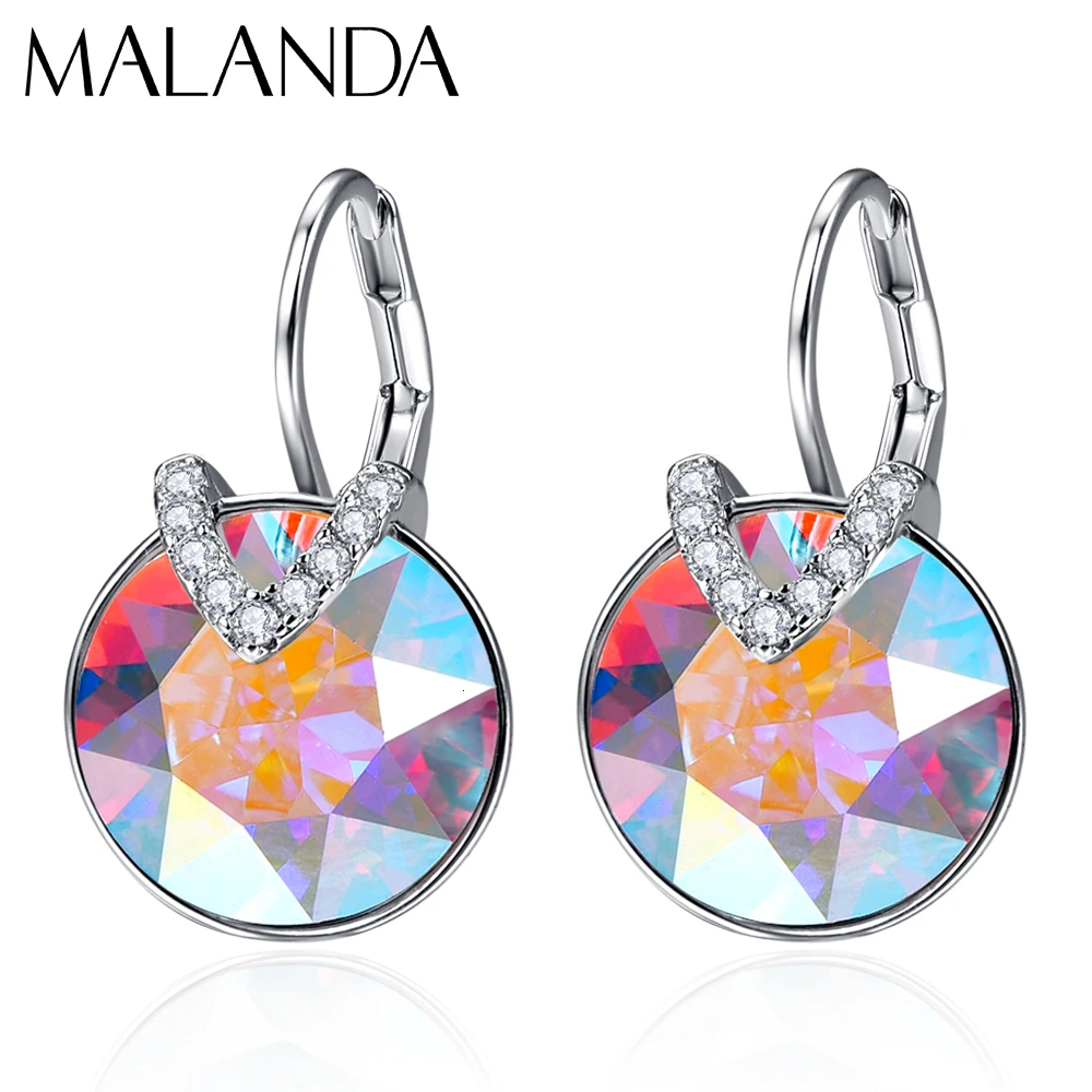 Круглые серьги-гвоздики с кристаллами Swarovski Bella V для женщин, новые модные женские серьги, ювелирные изделия для свадебной вечеринки, подарок для мамы и девочки - Окраска металла: Crystal AB