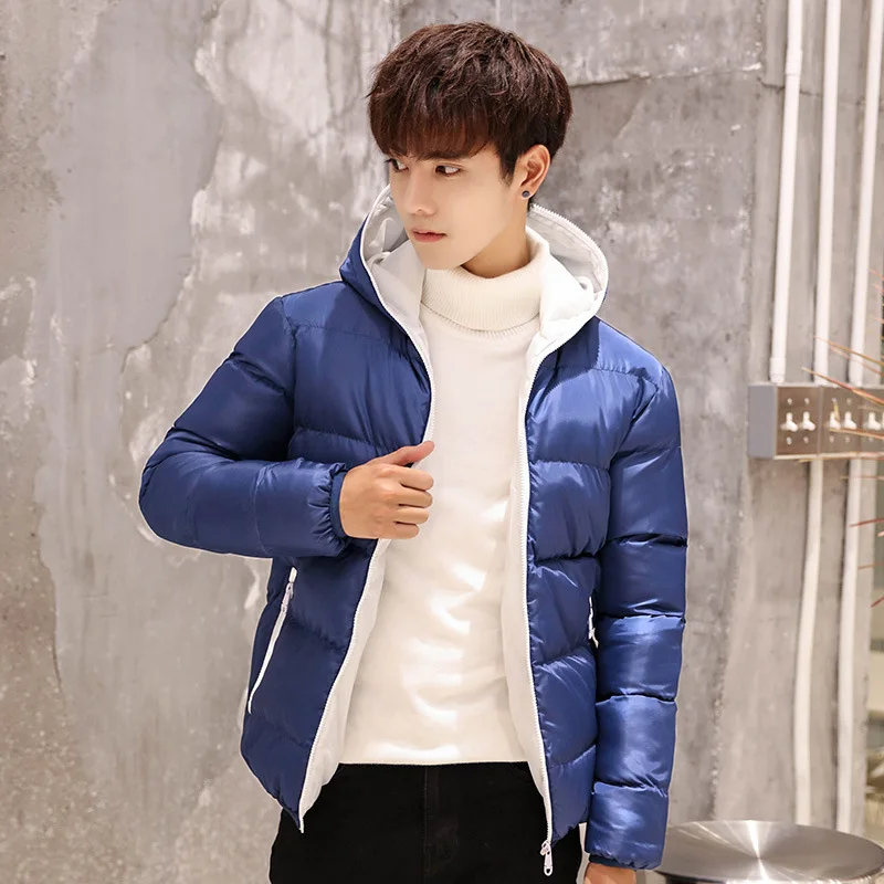 Осень и зима стиль мужской с капюшоном толстый сплошной цвет 8039 пуховик хлопок стеганая одежда большой размер Повседневная универсальная японская