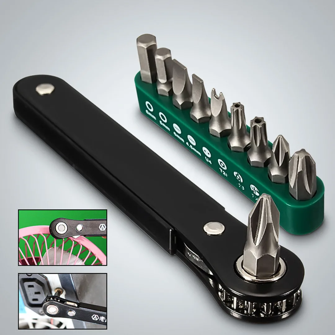 DWZ 10 in 1 Mini Right Angle Offset Hand Ratchet Screwdriver Ratchet Driver Tool Set