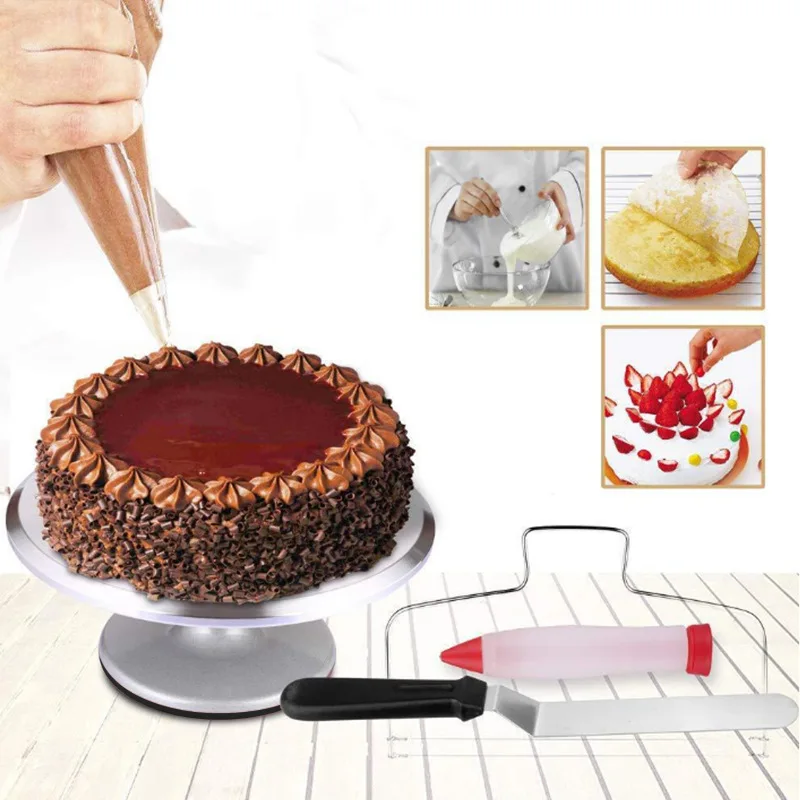 

Aluminum Cake Turntable Decorating Nozzle Set 132 Pieces Stainless Steel Pastry Tube Baking Tool
