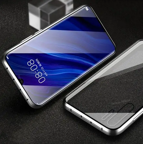Роскошный 360 полный защитный чехол для телефона huawei P30Pro P30 чехол Магнитный чехол для P30 Lite металлический бампер двусторонний чехол - Цвет: Серебристый