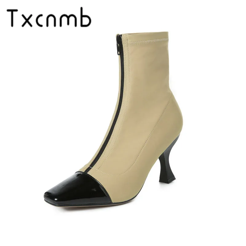 

TXCNMB New 2019 Boots Women Ankle Boots Sexy Pointed Toe Autumn Winter Genuine Leather Ladies Shoes Woman Dancing Brand Basic