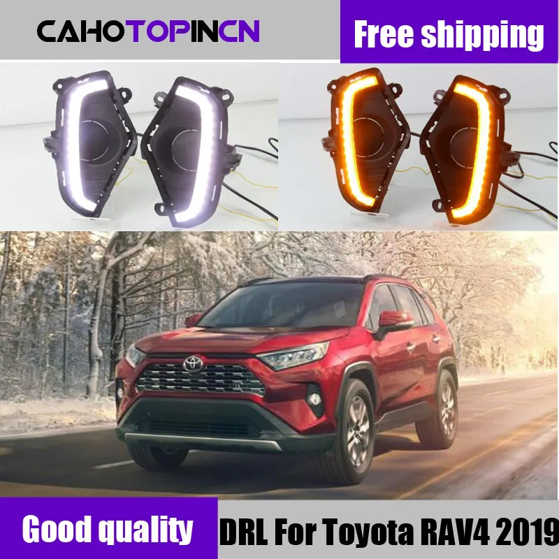 

LED Daytime Running Light For Toyota RAV 4 RAV4 2019 Waterproof ABS 12V Car DRL fog lamp With Yellow Turn Signal style relay