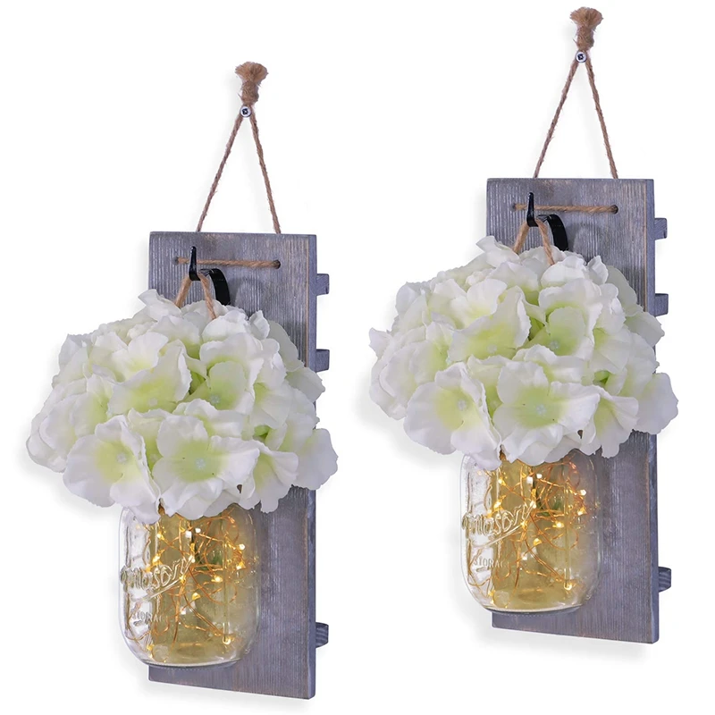 Mason Jar Sconce Wall Art Home Decor - Lighted Rustic Country Farmhouse Nightlight Decorations, Decorative Vase Accents for Kitc Mason Jar Sconce Wall Art Home Decor - Lighted Rustic Country Farmhouse Nightlight Decorations, Decorative Vase Accents for Kitc