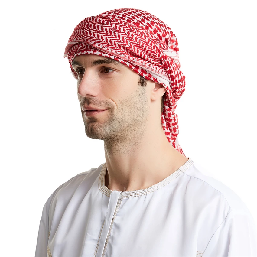 Arabic Saudi Dubai Muslim Man Hat Islamic Printed Plaid Prayer Turban Wool Cotton Muslim Scarf Traditional 140*140CM Caps