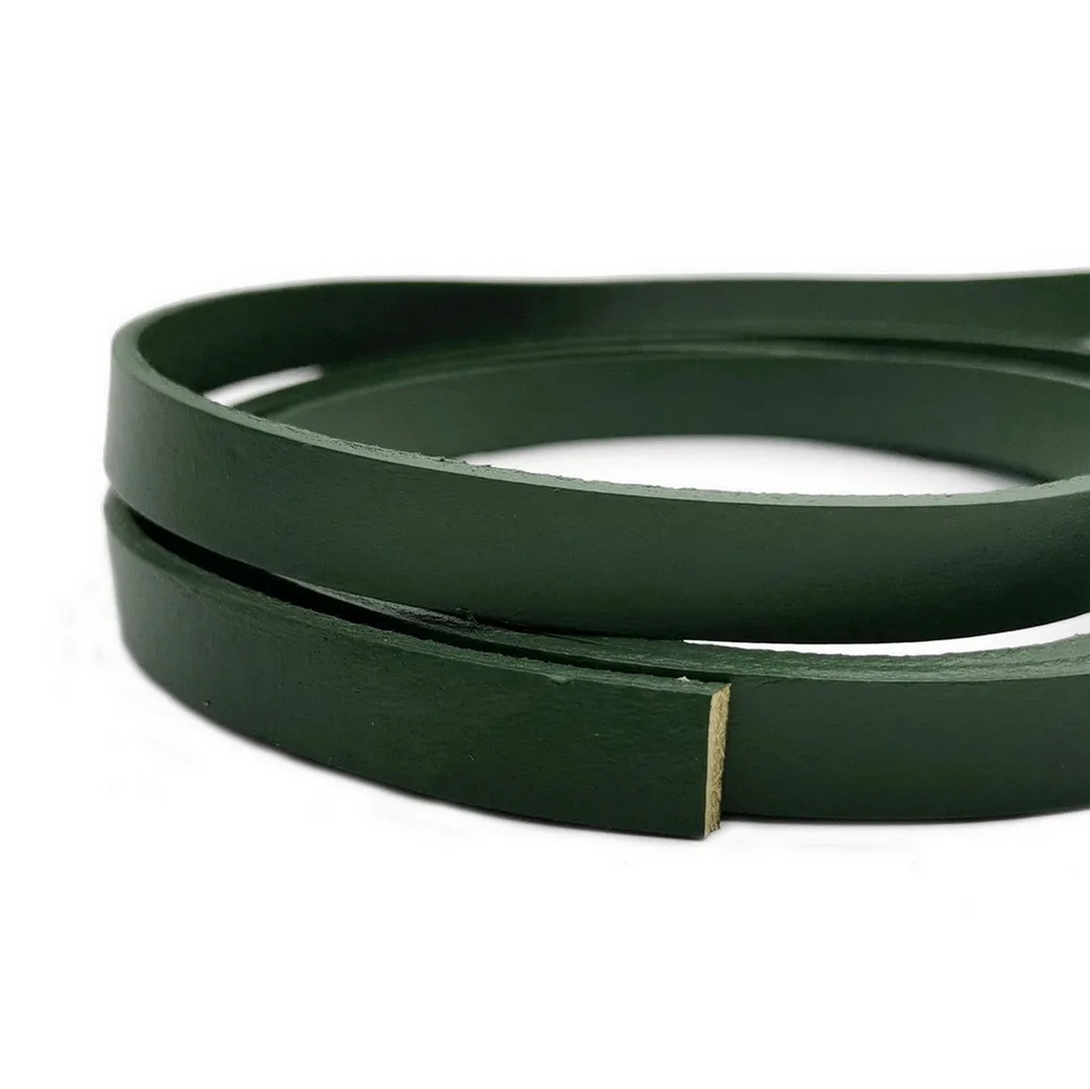 

10mm Flat Leather Band Dark Olive Green 10mmx2mm Leather Strip 1 Yard
