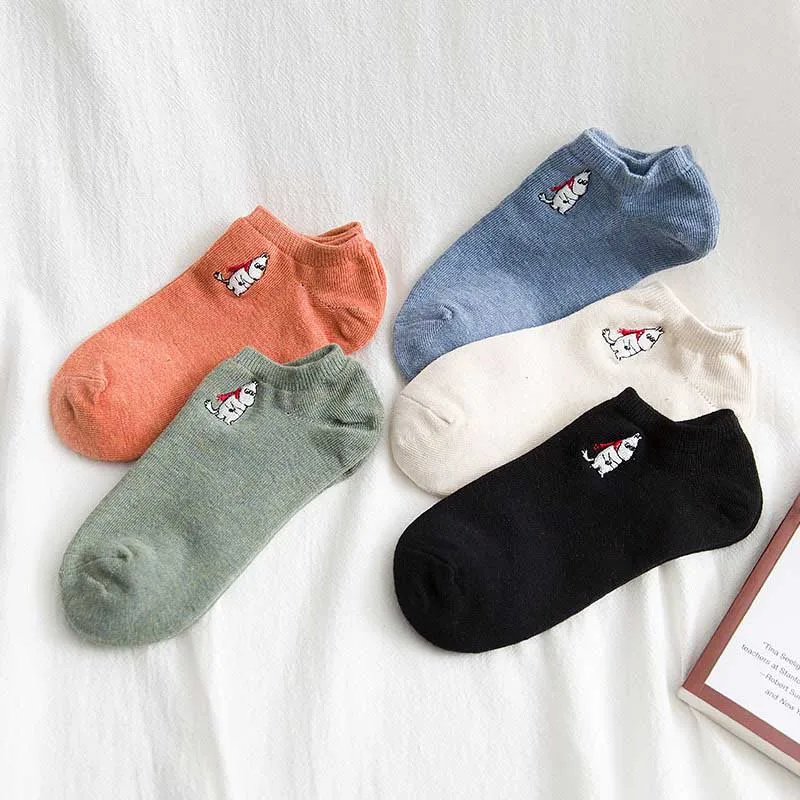 

2020 new Simple Cartoon Hippo Embroidery Short Sock Shallow Mouth Breathable Comfortable Sweat Women Cotton Short Sock Hosiery