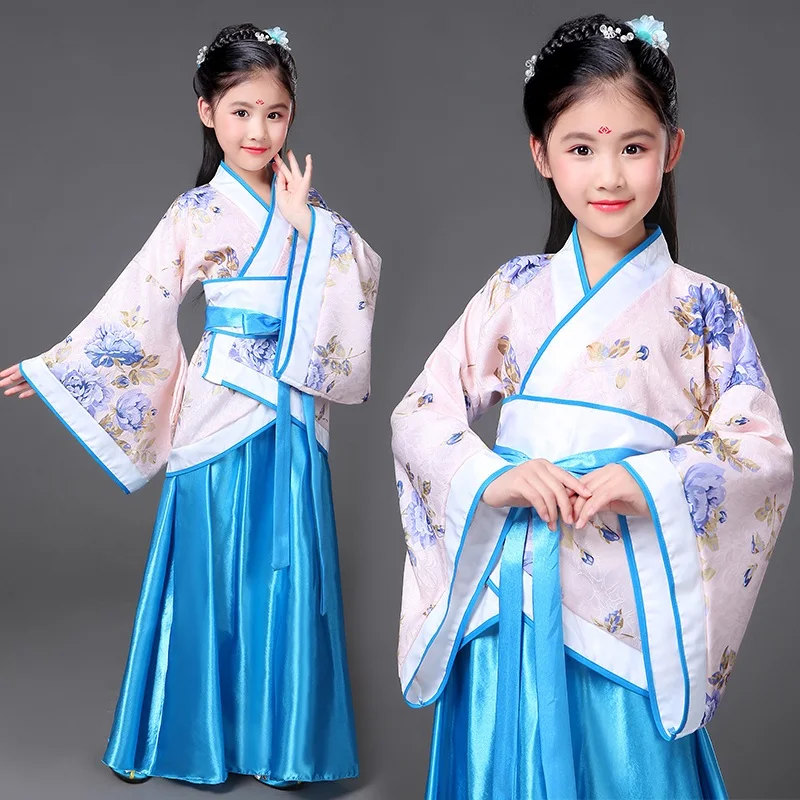 Koop 2019 Echte Nieuwe Chinese Hanfu Disfraz kinderen Kostuum Tang Meisje Fairy vrouwen Prestaties Oude Prinses Hanfu Koninklijke Jurk