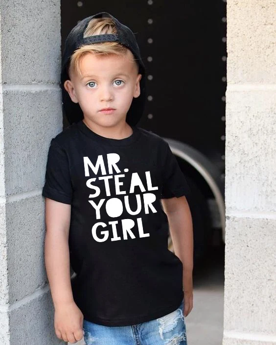 Футболка с короткими рукавами и надписью «Mr Steal Your Girl» для мальчиков, забавная футболка, детская повседневная спортивная блузка, летняя одежда, футболка, 12 мес.-12 лет