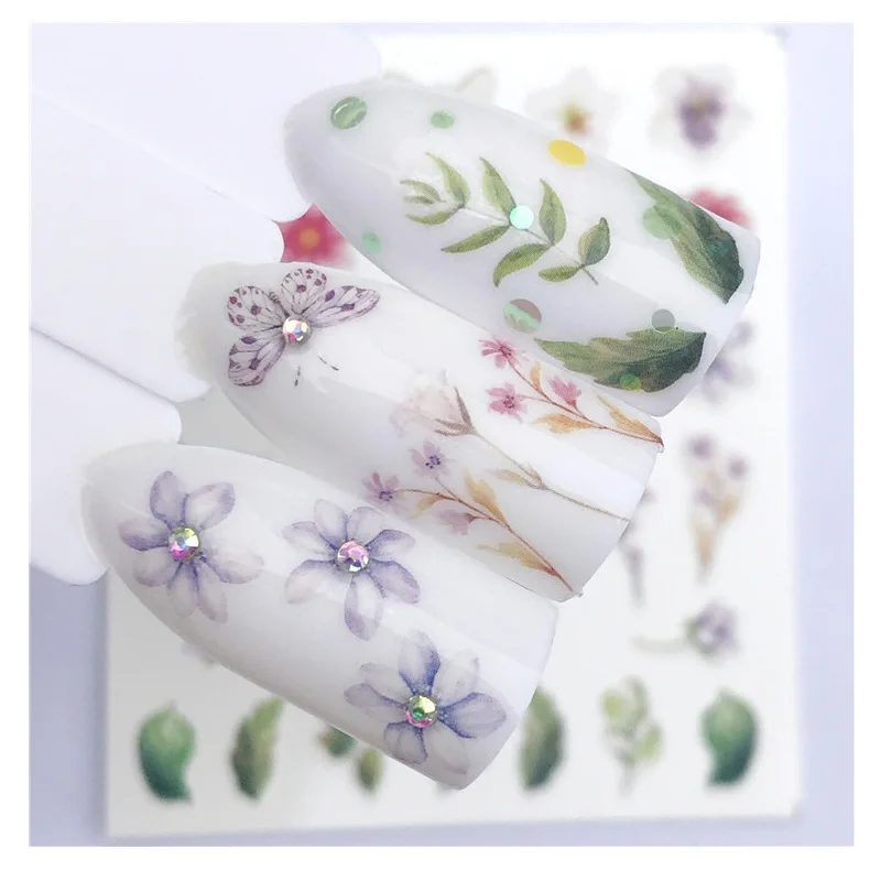 

1PCS Nail Stickers On Nails Butterfly Flower Decals Water Transfer Nail Slider For Nails Art Decorations Manicure Wraps Tools