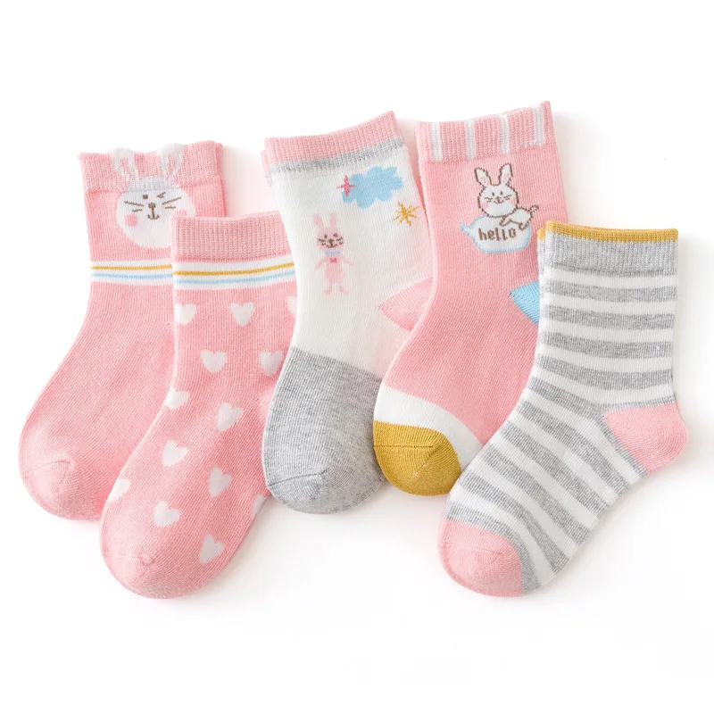 Children's soft cotton socks 5 Pairs/Lot For teens boy girl baby cute cartoon fashion warm socks set 1-12Y Autumn Winter kids CN