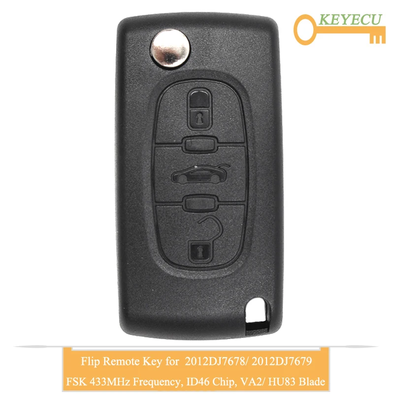 Пульт дистанционного управления KEYECU для Peugeot 408 2005-2011 3 кнопки-FSK 433 МГц-чип