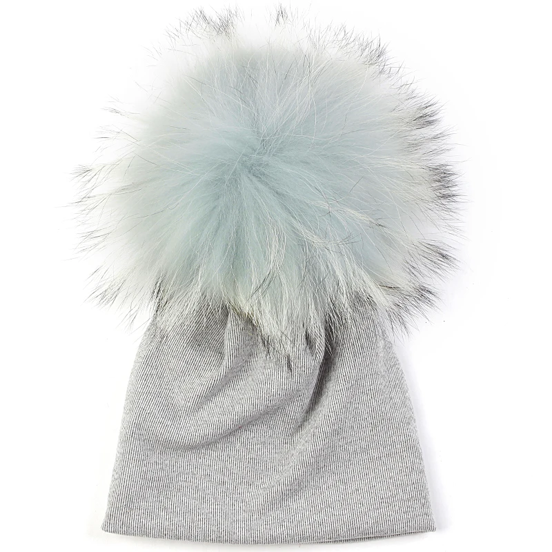 gray light blue Очаровательные шапочки для маленьких девочек и мальчиков, зимние теплые шапочки для новорожденных, шапки унисекс с черепом для детей 0-9 месяцев с помпоном из натурального меха 15 см - Цвет: gray light blue