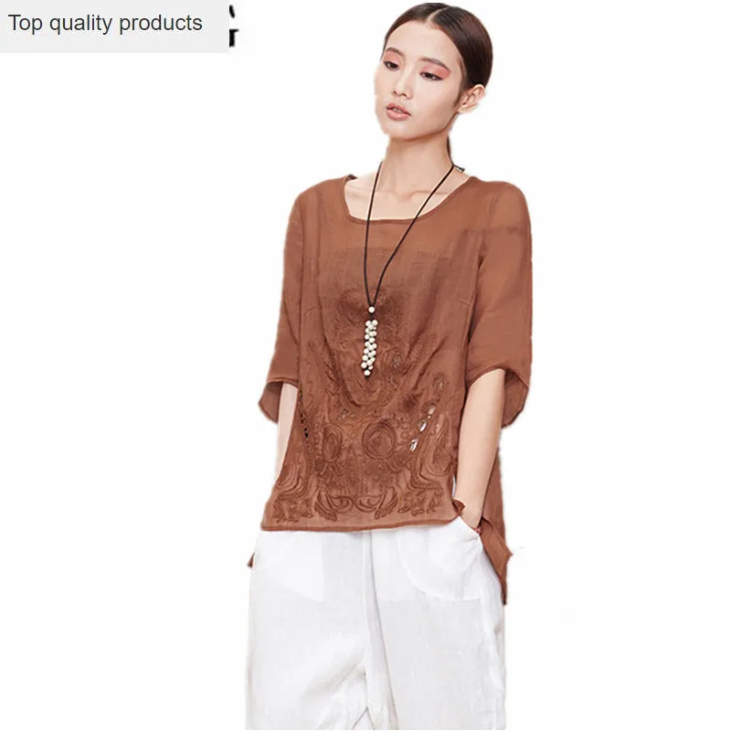 

Casual Women Blouse Ramie Embroidery Women's Shirt High Quality Women Fashion 2020 Ladies Tops Plus Size 4XL camisas mujer YQ139